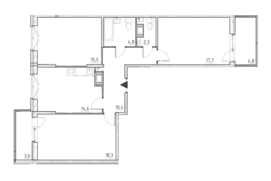 3-комнатная квартира 86.8 м², 3/12 эт., ЖК «Квартал Che»